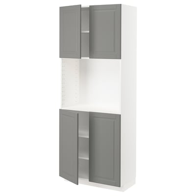 METOD メトード ハイキャビネット 棚板/扉4枚付き, ホワイト/ボードビーン グレー, 80x41x200 cm