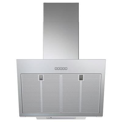 The BEMÖTA stainless steel range hood with visible filters and an industrial design.