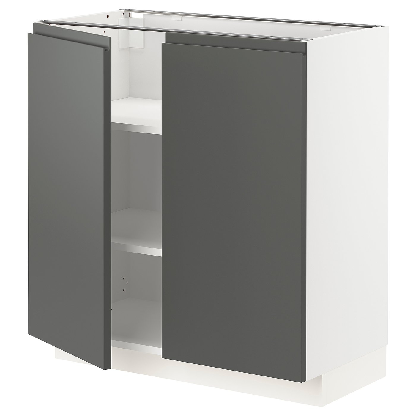 METOD メトード ベースキャビネット 棚板付き, ホワイト/ニッケボー マットチャコール[4](29497617) METOD メトード ベースキャビネット 棚板⁄扉2枚付き, ホワイト⁄ボード