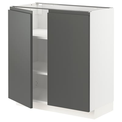 METOD メトード ベースキャビネット 棚板/扉2枚付き, ホワイト/ヴォックストルプ ダークグレー, 80x41x80 cm