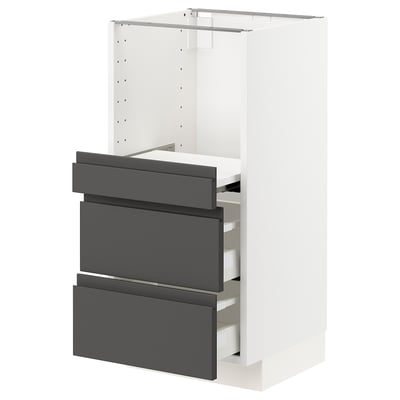 METOD メトード / MAXIMERA マキシメーラ ベースキャビネット 引き出し式シェルフ/引き出し2付き, ホワイト/ヴォックストルプ ダークグレー, 40x41x80 cm