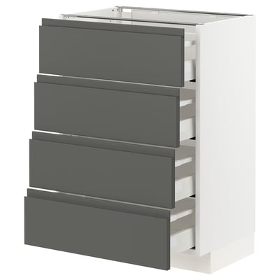 METOD メトード / MAXIMERA マキシメーラ ベースキャビネット 引き出し4段付, ホワイト/ヴォックストルプ ダークグレー, 60x41x80 cm