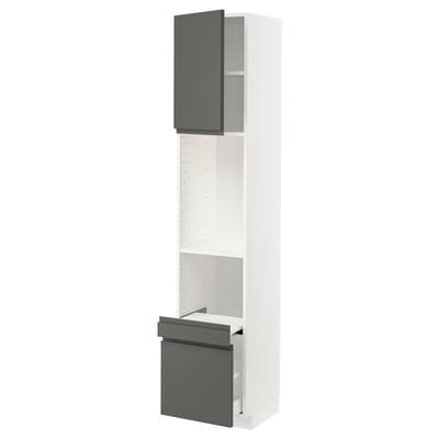 METOD メトード / MAXIMERA マキシメーラ ハイキャビネット 引き出し式シェルフ/引き出し/扉付き, ホワイト/ヴォックストルプ ダークグレー, 40x41x200 cm