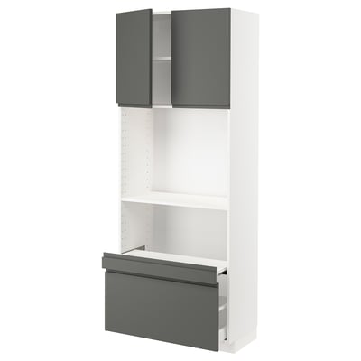 METOD メトード / MAXIMERA マキシメーラ ハイキャビネット 引き出し式シェルフ/引き出し/扉2枚付き, ホワイト/ヴォックストルプ ダークグレー, 80x41x200 cm