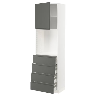METOD メトード / MAXIMERA マキシメーラ ハイキャビネット 棚板/引き出し4個付き, ホワイト/ヴォックストルプ ダークグレー, 60x41x200 cm