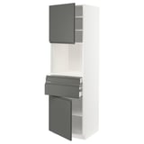 METOD メトード / MAXIMERA マキシメーラ ハイキャビネット 電子レンジ用 引き出し2個/扉2枚付き, ホワイト/ヴォックストルプ ダークグレー, 60x60x200 cm