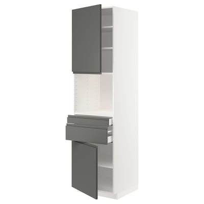 METOD メトード / MAXIMERA マキシメーラ ハイキャビネット 電子レンジ用 引き出し2個/扉2枚付き, ホワイト/ヴォックストルプ ダークグレー, 60x60x220 cm