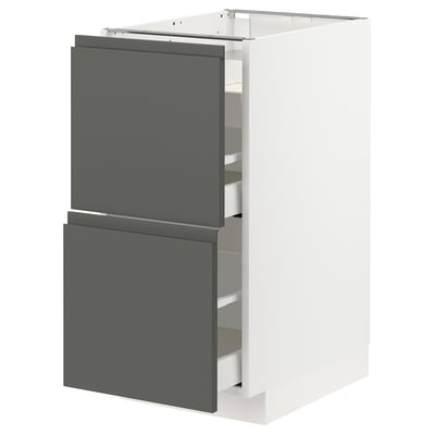 METOD メトード / MAXIMERA マキシメーラ ベースキャビネット コンロ用/引き出し前部2/引き出し3, ホワイト/ヴォックストルプ ダークグレー, 40x60x80 cm