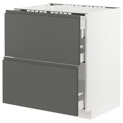 METOD メトード / MAXIMERA マキシメーラ ベースキャビネット コンロ用/引き出し前部2/引き出し3, ホワイト/ヴォックストルプ ダークグレー, 75x60x80 cm