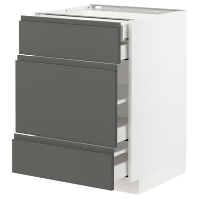 METOD メトード ベースキャビネット 引き出し前部3/引き出し4, ホワイト マキシメーラ/ヴォックストルプ ダークグレー, 60x60x80 cm