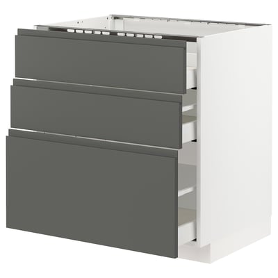 METOD メトード / MAXIMERA マキシメーラ ベースキャビネット コンロ用/引き出し前部3/引き出し3, ホワイト/ヴォックストルプ ダークグレー, 80x60x80 cm