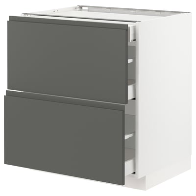 METOD メトード / MAXIMERA マキシメーラ ベースキャビネット 引き出し前部2/引き出し3, ホワイト/ヴォックストルプ ダークグレー, 75x60x80 cm