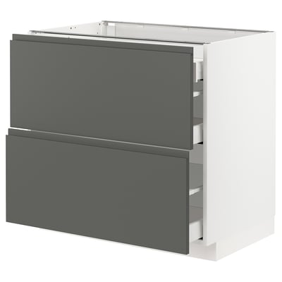 METOD メトード / MAXIMERA マキシメーラ ベースキャビネット 引き出し前部2/引き出し3, ホワイト/ヴォックストルプ ダークグレー, 90x60x80 cm