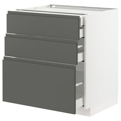 METOD メトード / MAXIMERA マキシメーラ ベースキャビネット 引き出し前部3/引き出し4, ホワイト/ヴォックストルプ ダークグレー, 75x60x80 cm