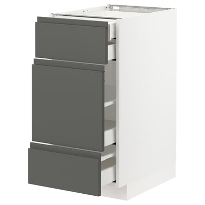 METOD メトード / MAXIMERA マキシメーラ ベースキャビネット 引き出し前部3/引き出し4, ホワイト/ヴォックストルプ ダークグレー, 40x60x80 cm