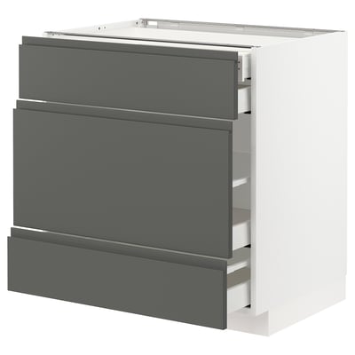 METOD メトード / MAXIMERA マキシメーラ ベースキャビネット 引き出し前部3/引き出し4, ホワイト/ヴォックストルプ ダークグレー, 80x60x80 cm