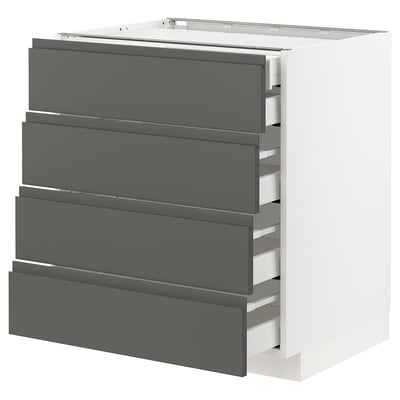 METOD メトード / MAXIMERA マキシメーラ ベースキャビネット 引き出し前部4/引き出し低2/引き出し中3, ホワイト/ヴォックストルプ ダークグレー, 75x60x80 cm