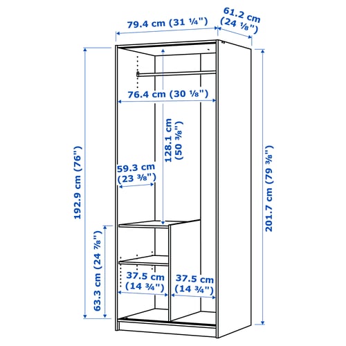 Trysil Armoire Penderie Blanc Miroir 79x61x202 Cm Ikea