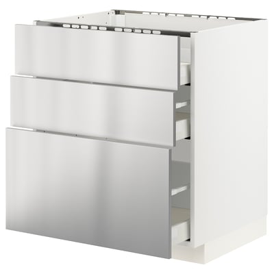METOD メトード / MAXIMERA マキシメーラ ベースキャビネット コンロ用/引き出し前部3/引き出し3, ホワイト/ヴォールスタ ステンレススチール, 75x60x80 cm