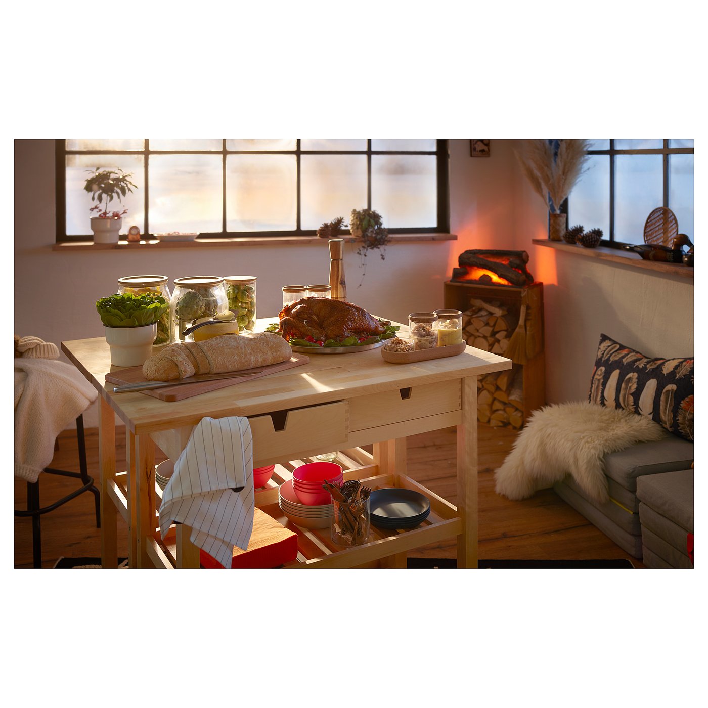 【送料込】IKEA フォルホイア キッチンワゴン 収納木製家具 動く棚 引き出し FÖRHÖJA フォルホイア キッチンワゴン, バーチ - IKEA