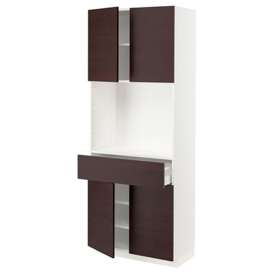 METOD メトード / MAXIMERA マキシメーラ ハイキャビネット 扉4枚＋引き出し1個付き, ホワイト アスケルスンド/ダークブラウン アッシュ調, 80x41x200 cm