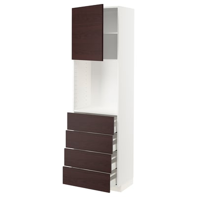 METOD メトード / MAXIMERA マキシメーラ ハイキャビネット 棚板/引き出し4個付き, ホワイト アスケルスンド/ダークブラウン アッシュ調, 60x41x200 cm