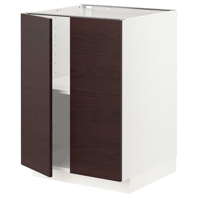 METOD メトード ベースキャビネット 棚板/扉2枚付き, ホワイト アスケルスンド/ダークブラウン アッシュ調, 60x60x80 cm