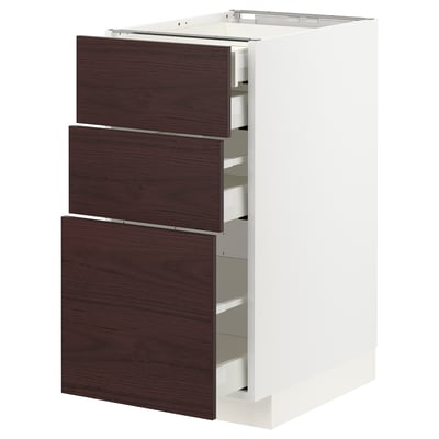 METOD メトード / MAXIMERA マキシメーラ ベースキャビネット 引き出し前部3/引き出し4, ホワイト アスケルスンド/ダークブラウン アッシュ調, 40x60x80 cm