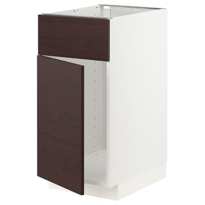 METOD メトード ベースキャビネット シンク用 扉/引き出し前部, ホワイト アスケルスンド/ダークブラウン アッシュ調, 40x60x80 cm
