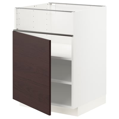 METOD メトード ベースキャビネット コンロ用/フィッシュグリル/扉, ホワイト アスケルスンド/ダークブラウン アッシュ調, 60x60x80 cm