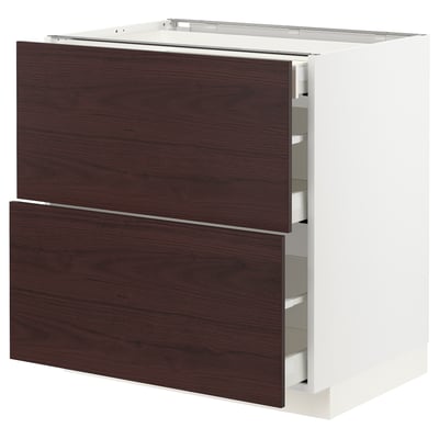METOD メトード / MAXIMERA マキシメーラ ベースキャビネット 引き出し前部2/引き出し3, ホワイト アスケルスンド/ダークブラウン アッシュ調, 80x60x80 cm