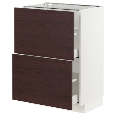 METOD メトード / MAXIMERA マキシメーラ ベースキャビネット 引き出し2段付き, ホワイト アスケルスンド/ダークブラウン アッシュ調, 60x41x80 cm