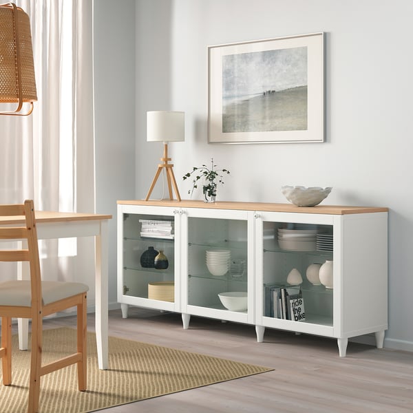 OSTVIK باب زجاج, أبيض/زجاج شفاف, ‎60x64 سم‏