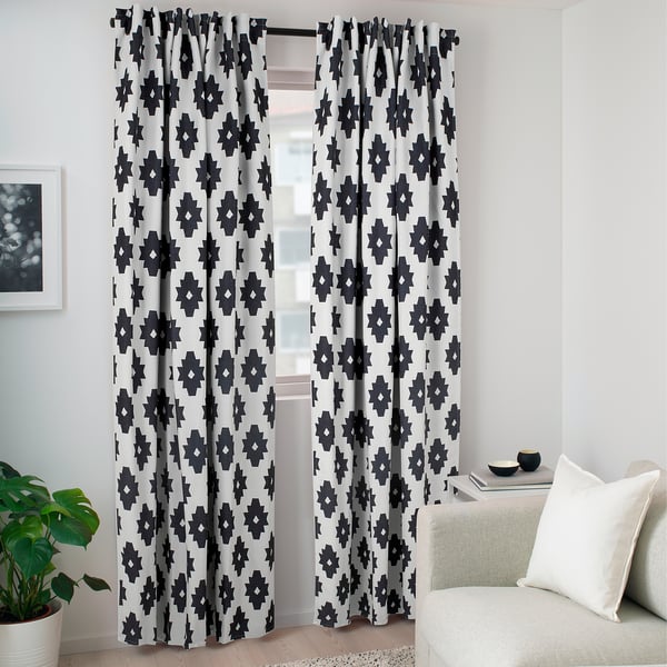 IDALENA イダレーナ ドレープカーテン 1組, ブラック, 145x250 cm