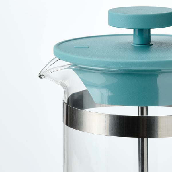 UPPHETTA French press coffee maker, glass/dark turquoise, 14 oz (0.4 l