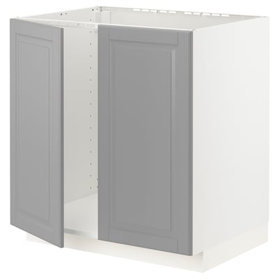 METOD เมท็อด ตู้ซิงก์บานคู่, ขาว/บู๊ดบิน เทา, 80x60x80 ซม.