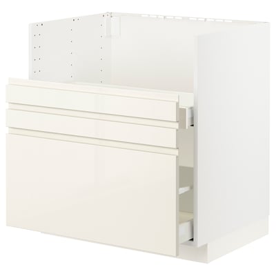 METOD メトード / MAXIMERA マキシメーラ ベースキャビネット TALLSJÖN/タルショーン シンク用, ホワイト/ヴォックストルプ ハイグロスライトベージュ, 80x60 cm
