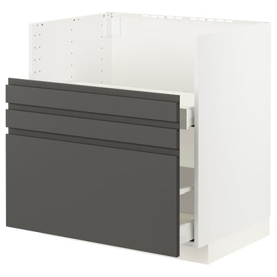 METOD メトード / MAXIMERA マキシメーラ ベースキャビネット TALLSJÖN/タルショーン シンク用, ホワイト/ヴォックストルプ ダークグレー, 80x60 cm