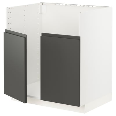 METOD メトード ベースキャビネット TALLSJÖN/タルショーン シンク用, ホワイト/ヴォックストルプ ダークグレー, 80x60x80 cm