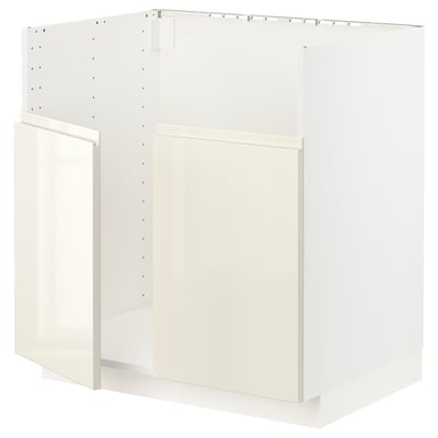 METOD メトード ベースキャビネット TALLSJÖN/タルショーン シンク用, ホワイト/ヴォックストルプ ハイグロスライトベージュ, 80x60x80 cm