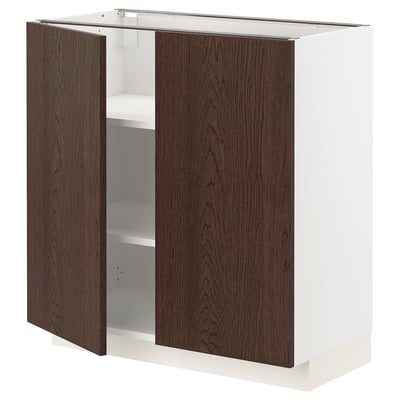 METOD メトード ベースキャビネット 棚板/扉2枚付き, ホワイト/シーナルプ ブラウン, 80x41x80 cm