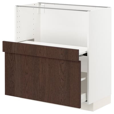 METOD メトード / MAXIMERA マキシメーラ ベースキャビネット 引き出し式シェルフ/引き出し付き, ホワイト/シーナルプ ブラウン, 80x41x80 cm