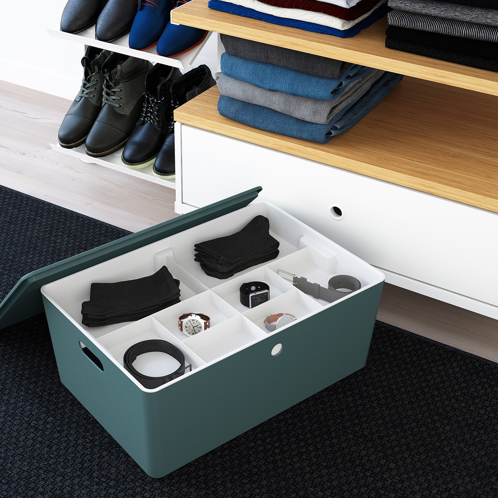 KUGGIS Storage box with lid, turquoise, 14 ½x21 ¼x8 ¼" IKEA