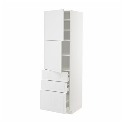 METOD メトード / MAXIMERA マキシメーラ ハイキャビネット 扉2枚＋引き出し3個付き, ホワイト/ステーンスンド ホワイト, 60x60x200 cm