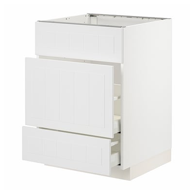 METOD メトード / MAXIMERA マキシメーラ ベースキャビネット シンク用+引き出し前部3枚/引き出し2個, ホワイト/ステーンスンド ホワイト, 60x60x80 cm