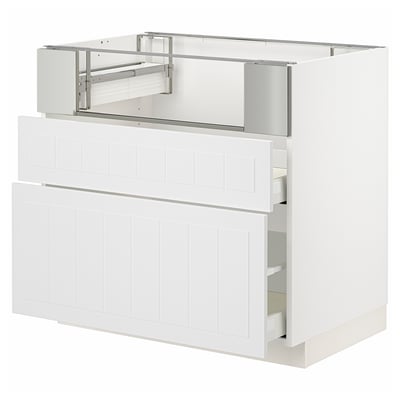 METOD メトード / MAXIMERA マキシメーラ ベースキャビネット コンロ/フィッシュグリル/引き出し2個, ホワイト/ステーンスンド ホワイト, 90x60x80 cm