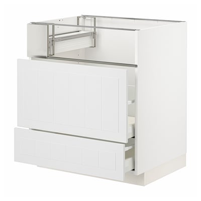 METOD メトード / MAXIMERA マキシメーラ ベースキャビネット コンロ/フィッシュグリル/引き出し2個, ホワイト/ステーンスンド ホワイト, 75x60x80 cm