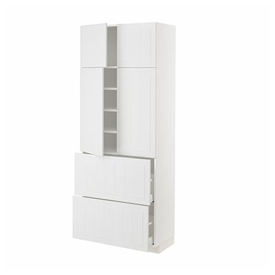 METOD メトード / MAXIMERA マキシメーラ ハイキャビネット 棚板/引き出し2個/扉4枚付き, ホワイト/ステーンスンド ホワイト, 80x41x200 cm