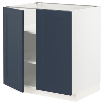 METOD kitchen unit with blue doors, white sides, square shape, modern classic design.