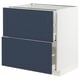 Ikea METOD kitchen unit, white base, blue drawers, flat design, modern traditional style.
